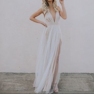 White/Beige Carmen Maxi Dress